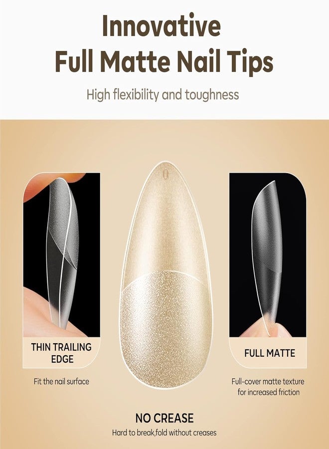 Bolt Bee Soft Gel Nail Tips, 510 Pieces, Full Matte Transparent, Pre-Buffed Extensions, 15 Sizes, Medium Almond (Short Squoval) - Image 2
