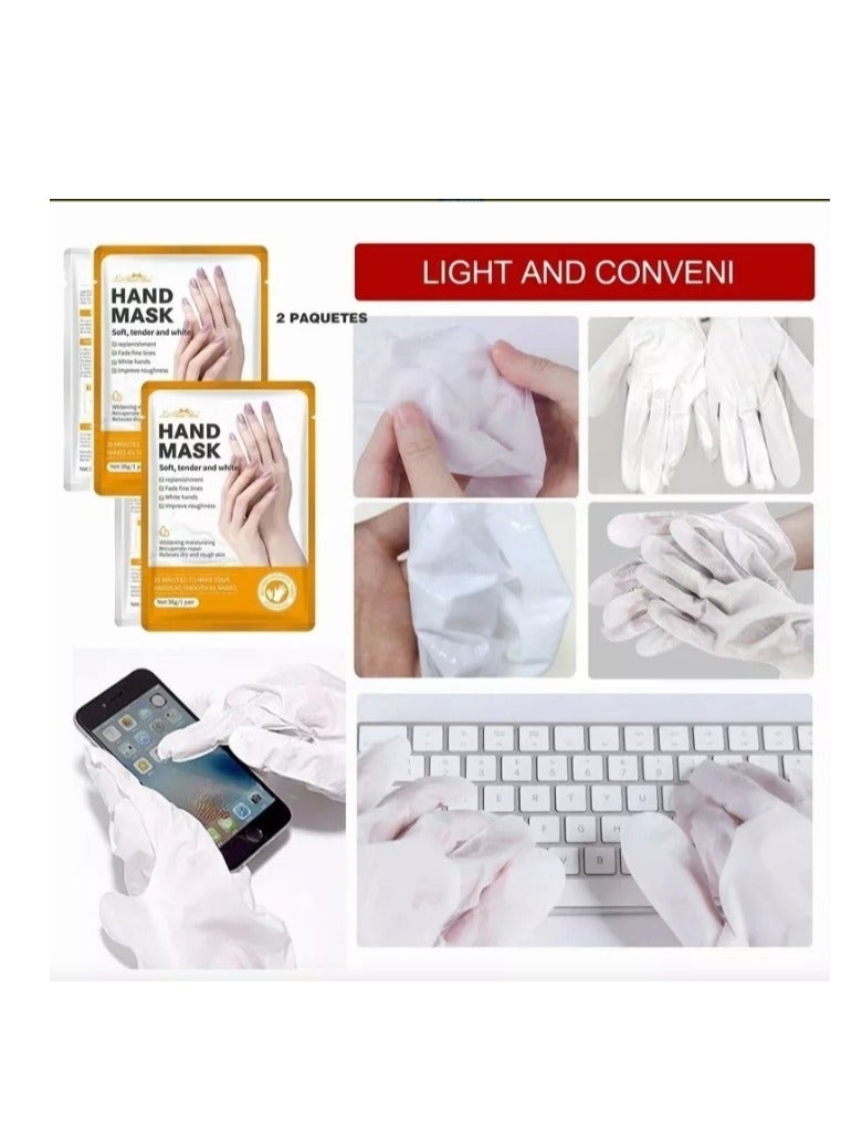 إل إس سي شان شان 3 أزواج من أقنعة اليد، مرطب لإصلاح البشرة الخشنة والجافة للرجال والنساء، قفازات سبا لتقشير اليدين وأقنعة تقشير اليد لتهدئة وتبييض البشرة الخشنة - Image 2