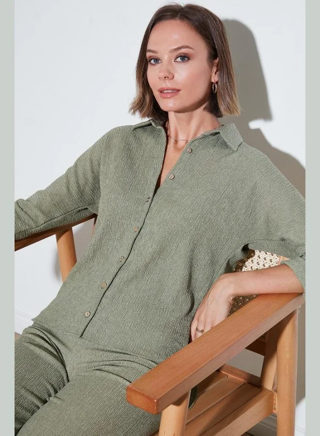 ليلا قميص نسائي ليلا بقصة عادية مطاطي بنقوش