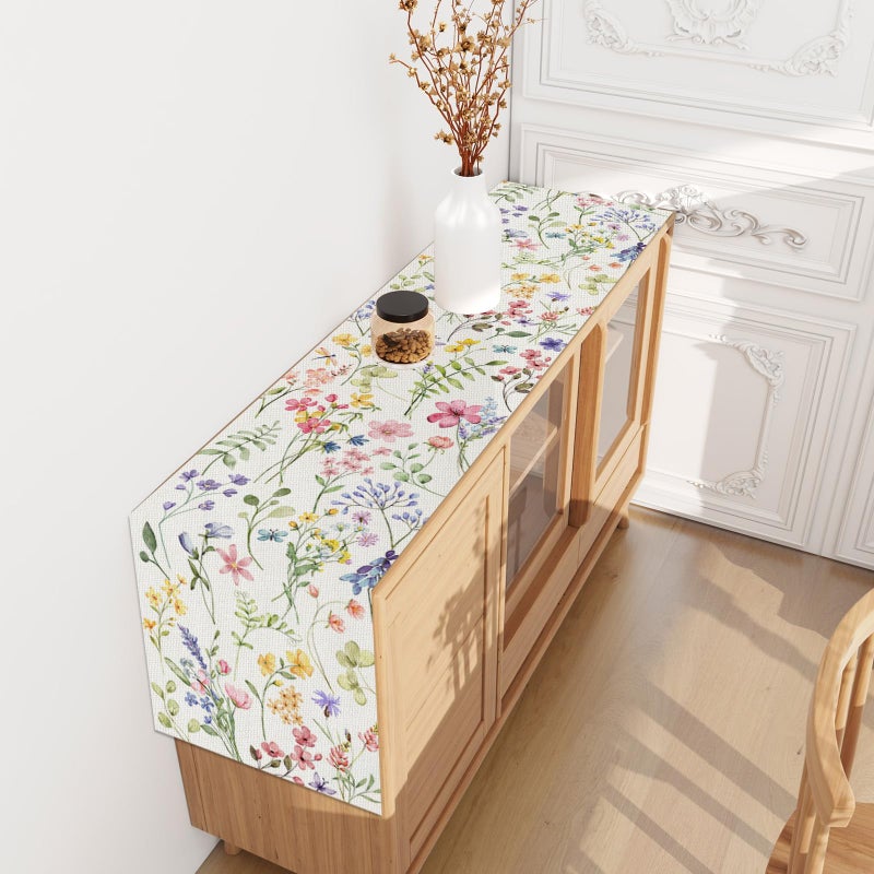 Jiudungs Watercolor Flowers Spring Table Runner Spring Summer Easter Flower Floral Home Kitchen Dining Room Table Decorations 13x72 Inch - Image 4