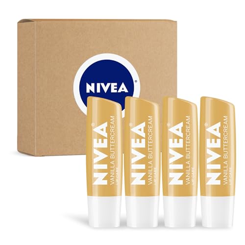 NIVEA Vanilla Buttercream Lip Care, Moisturizing Lip Balm with Shea Butter, Nourishing Oils and Vitamin C & E, 3-in-1 Moisture, Repair and Nourish, 0.17 Oz Stick, Pack of 4 - Image 1