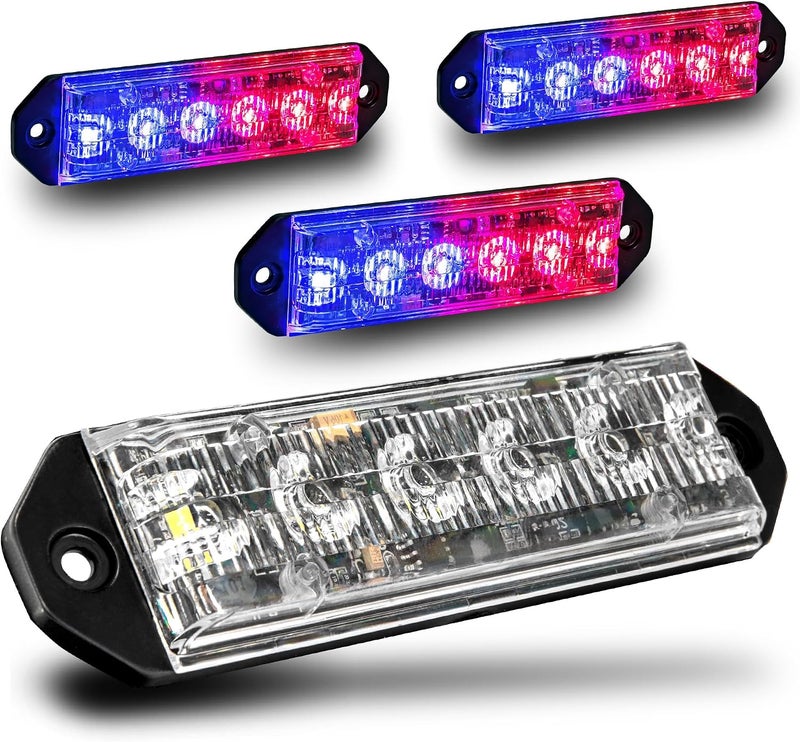 LAMPHUS 4pc PlanarFlash 6W Blue Red LED Surface Mount Police Grill Strobe Warning Light [Sync-able] 12V Ultra Slim Flat Grille Flashing Emergency Fire Lights for Cop Undercover Vehicle Car Truck - Image 1