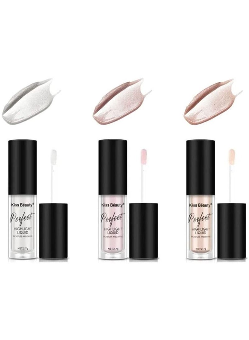 Kiss Beauty 3 Colors Face Highlighter Liquid Set Natural and Long Lasting Delicate Colors Lightweight Contour Cheeks Perfect Face Cosmetic Makeup for All Skin Types  - Image 1