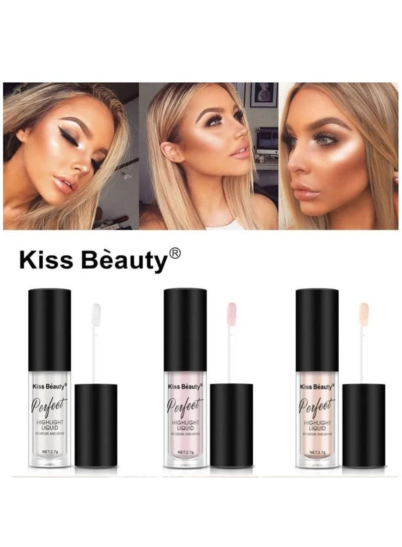 Kiss Beauty 3 Colors Face Highlighter Liquid Set Natural and Long Lasting Delicate Colors Lightweight Contour Cheeks Perfect Face Cosmetic Makeup for All Skin Types  - Image 2