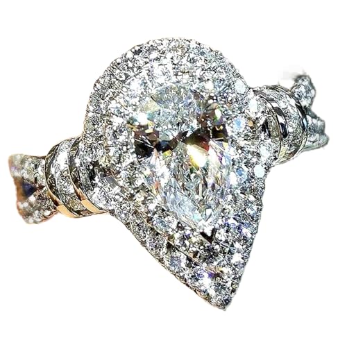 AZQ 925 Sterling Silver Shiny Full Diamond Gemstone Ring Tear Drop Shape 3Ct Cubic Zirconia Rings CZ Teardrop Diamond Ring Eternity Engagement Wedding Band Ring for Women Z.49 (US Code 8) - Image 1