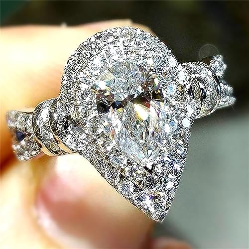 AZQ 925 Sterling Silver Shiny Full Diamond Gemstone Ring Tear Drop Shape 3Ct Cubic Zirconia Rings CZ Teardrop Diamond Ring Eternity Engagement Wedding Band Ring for Women Z.49 (US Code 8) - Image 2
