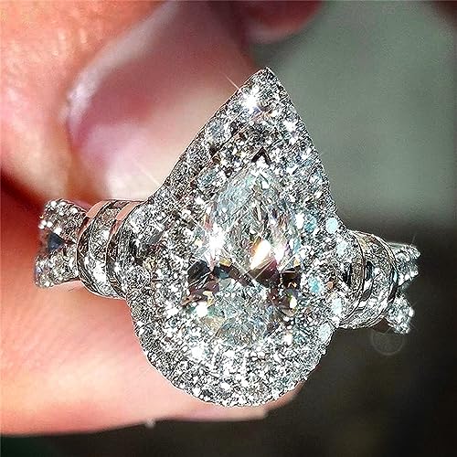 AZQ 925 Sterling Silver Shiny Full Diamond Gemstone Ring Tear Drop Shape 3Ct Cubic Zirconia Rings CZ Teardrop Diamond Ring Eternity Engagement Wedding Band Ring for Women Z.49 (US Code 8) - Image 4