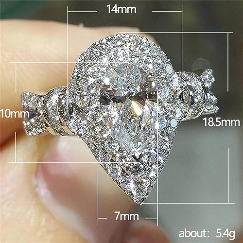 AZQ 925 Sterling Silver Shiny Full Diamond Gemstone Ring Tear Drop Shape 3Ct Cubic Zirconia Rings CZ Teardrop Diamond Ring Eternity Engagement Wedding Band Ring for Women Z.49 (US Code 8) - Image 5