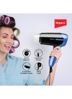 Impex Hair Dryer Foldable Handle And Travel-Friendly Hair Dryer, Speed Setting With Cool Shot Function,800-1000W, Lightweight Ergonomic Design-2 Year Warranty,HD 1K2  - Image 3
