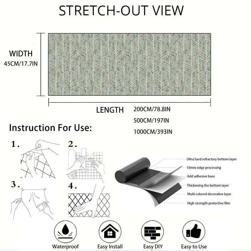 tiltil Peel and Stick Wallpaper Green Leaf Contact Paper Boho 17.7"x78.8" Modern Self Adhesive Wallpaper Removable Decorative Contact Paper for Cabinets and Drawers Wallpapers for Bathroom Waterproof - Image 3
