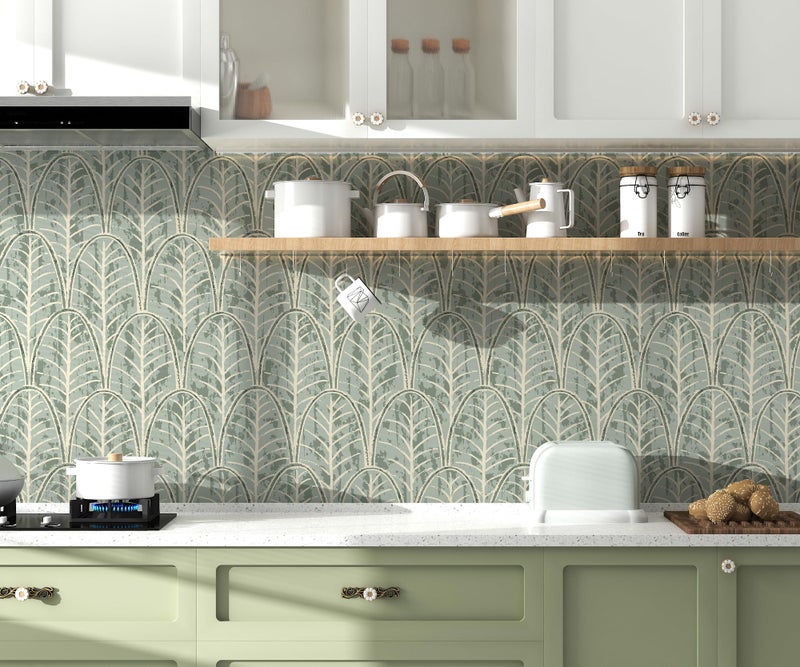 tiltil Peel and Stick Wallpaper Green Leaf Contact Paper Boho 17.7"x78.8" Modern Self Adhesive Wallpaper Removable Decorative Contact Paper for Cabinets and Drawers Wallpapers for Bathroom Waterproof - Image 4