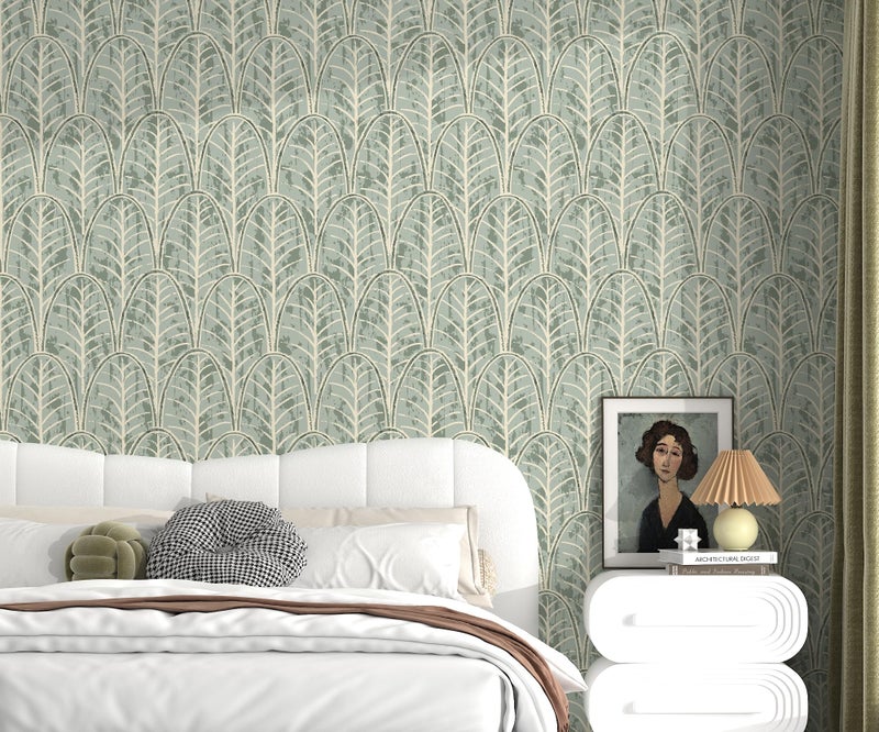 tiltil Peel and Stick Wallpaper Green Leaf Contact Paper Boho 17.7"x78.8" Modern Self Adhesive Wallpaper Removable Decorative Contact Paper for Cabinets and Drawers Wallpapers for Bathroom Waterproof - Image 2