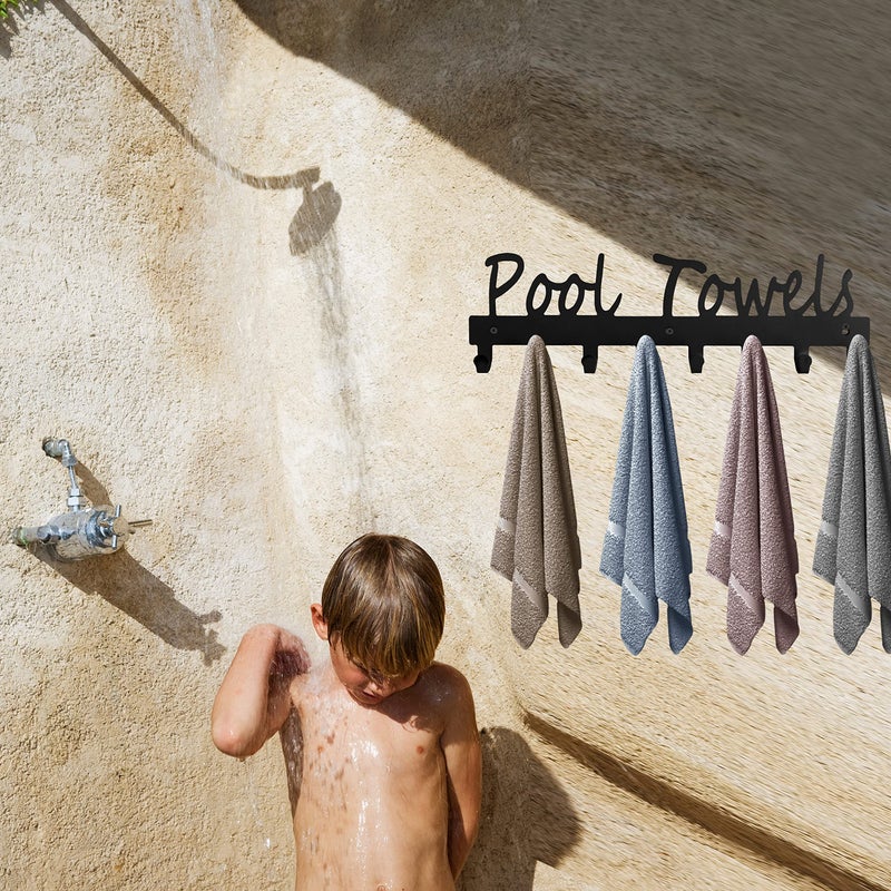 Topspeeder Pool Towel Hooks for Bathroom Wall Mount Towel Rack Towel Holder Carbon Steel Hanger Organizer Indoor Outdoor for Robe, Towel, Coat, Swimsuit, Umbrella, Bag, Keys - Image 4