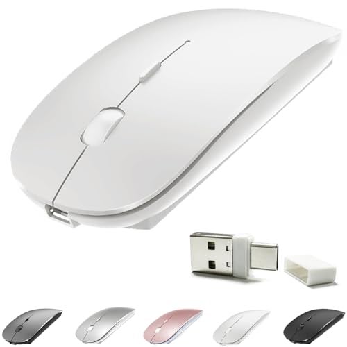 KLO 4 Modes Rechargeable Bluetooth Mouse BT3.0/5.2+USB-2.4G/Type-C,Wireless Mouse for MacBook pro/MacBook air/Laptop/iMac/ipad/Notebook/pc (BT/USB-C White) - Image 1
