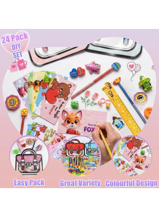 SQZUWIT Valentines Gifts for Kids - 24 Pack Assorted Valentines Stationery set - Image 3