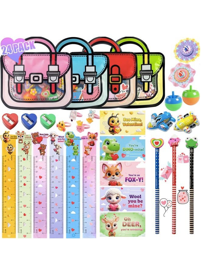SQZUWIT Valentines Gifts for Kids - 24 Pack Assorted Valentines Stationery set - Image 1