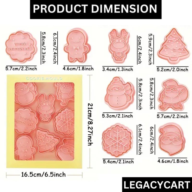 LEGACYCART 8 PCS Christmas Cookie Cutter Set with Plunger Stamps Includes Gingerbread Man Snowman Santa Claus Reindeer Tree Snowflake Santa Claus Face and Merry Christmas Designs Pack of 1 - Image 2