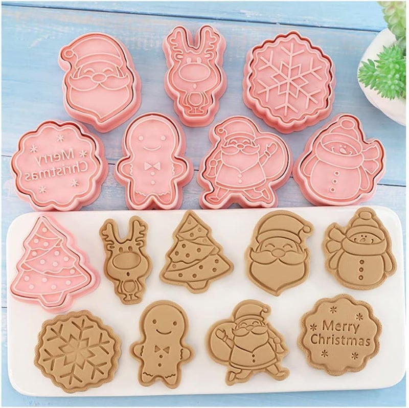 LEGACYCART 8 PCS Christmas Cookie Cutter Set with Plunger Stamps Includes Gingerbread Man Snowman Santa Claus Reindeer Tree Snowflake Santa Claus Face and Merry Christmas Designs Pack of 1 - Image 5