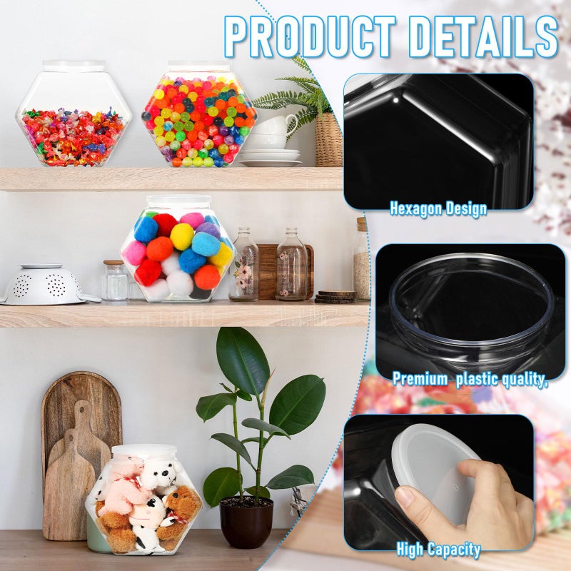 Uiifan 1 Piece Plastic Candy Jar with Lid Clear Fish Bowls Cookie Jar Hexagonal Containers for Snacks, Dog Food, Desk Pet, Craft and Sewing Supplies, Coffee Pod, Laundry Pod Storage Display(29 oz) - Image 3