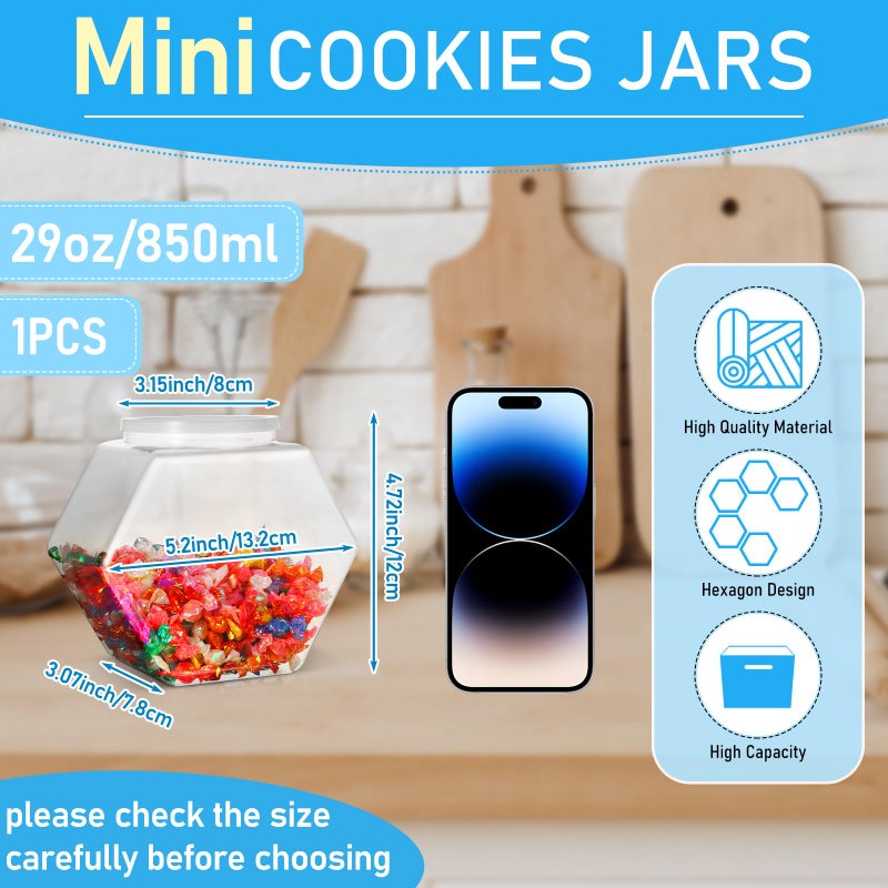Uiifan 1 Piece Plastic Candy Jar with Lid Clear Fish Bowls Cookie Jar Hexagonal Containers for Snacks, Dog Food, Desk Pet, Craft and Sewing Supplies, Coffee Pod, Laundry Pod Storage Display(29 oz) - Image 2