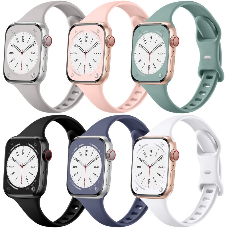 Lerobo 6 Pack Compatible with Apple Watch Band 38mm 40mm 44mm 42mm 41mm 45mm 46mm 49mm Women Men, Thin Narrow Soft Replacement Sport Strap for iWatch Apple Watch Series 11 10 9 Ultra 8 7 6 5 4 3 SE - Image 1