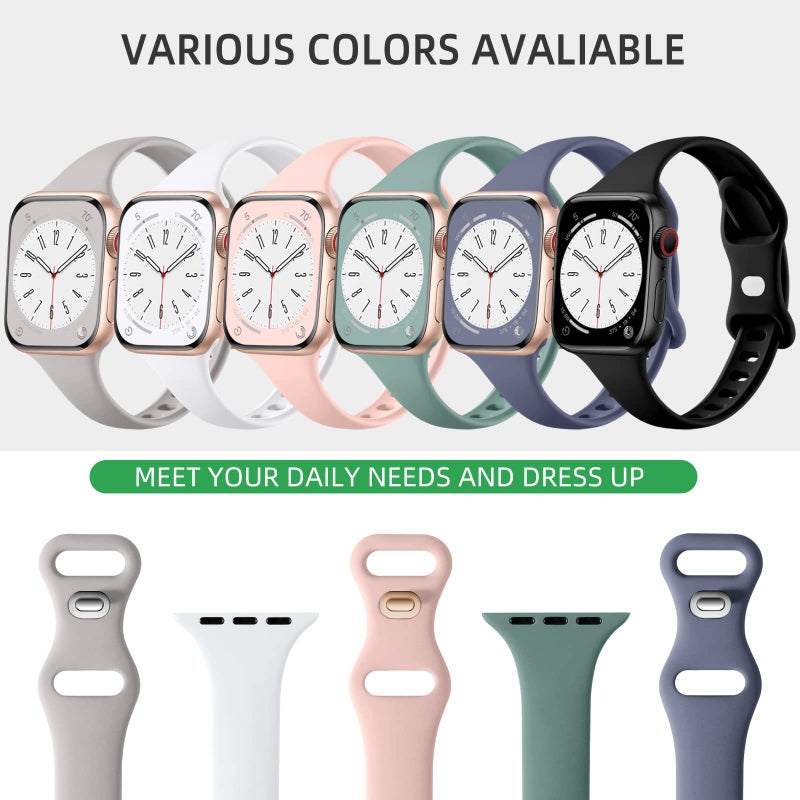 Lerobo 6 Pack Compatible with Apple Watch Band 38mm 40mm 44mm 42mm 41mm 45mm 46mm 49mm Women Men, Thin Narrow Soft Replacement Sport Strap for iWatch Apple Watch Series 11 10 9 Ultra 8 7 6 5 4 3 SE - Image 3