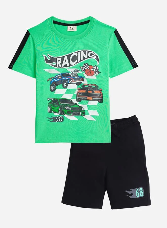 فكتور اند جين Victor And Jane Boys Cars Graphic T-Shirt and Shorts Set