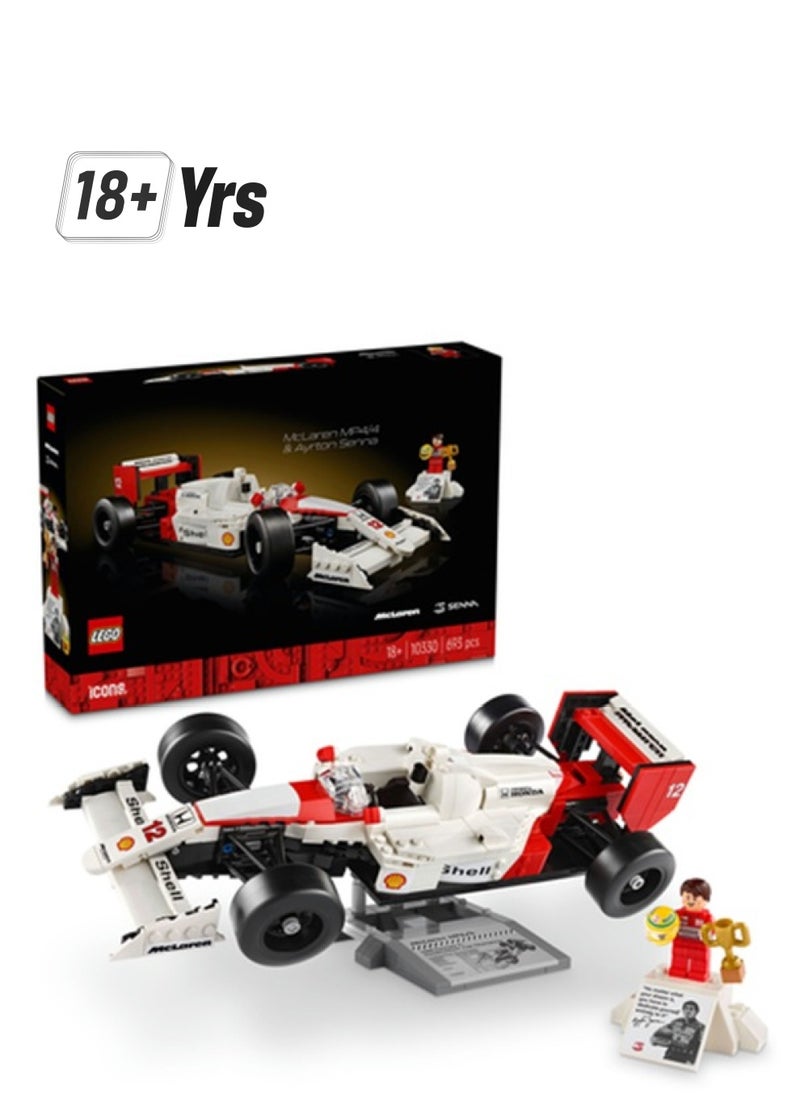 LEGO - Icons McLaren MP4/4 & Ayrton Senna Vehicle Set, F1 Race Car Model kit for Adults to Build with Race Driver Minifigure, Home or Office Desk Décor, Formula One Birthday Gifts for Men & Women 10330 (693 pieces) - Image 1