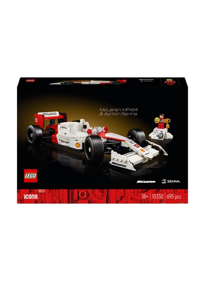 LEGO - Icons McLaren MP4/4 & Ayrton Senna Vehicle Set, F1 Race Car Model kit for Adults to Build with Race Driver Minifigure, Home or Office Desk Décor, Formula One Birthday Gifts for Men & Women 10330 (693 pieces) - Image 1