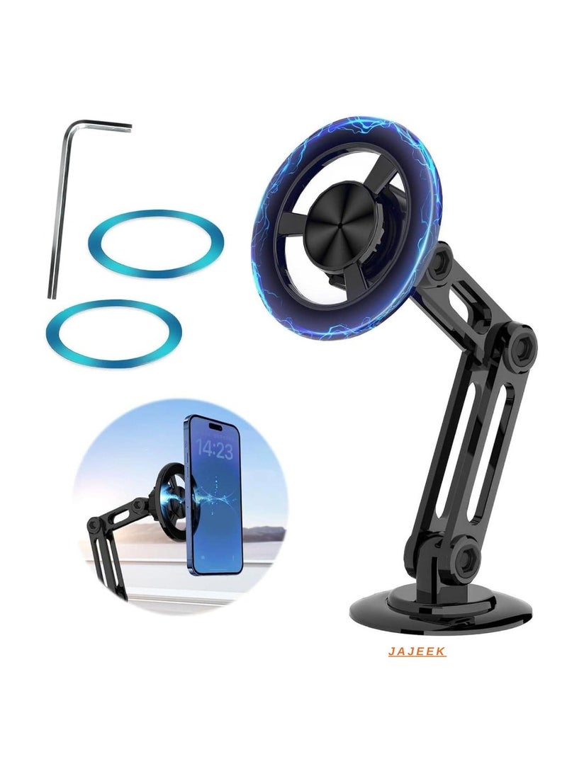 JAJEEK Universal 360° Magnetic Suction Phone Holder for Car | Super Strong Magnet Alloy Folding Phone Mount for Dashboard | Compatible with All Smartphones (Black) – Hands-Free Convenience and Secure Grip - Image 1