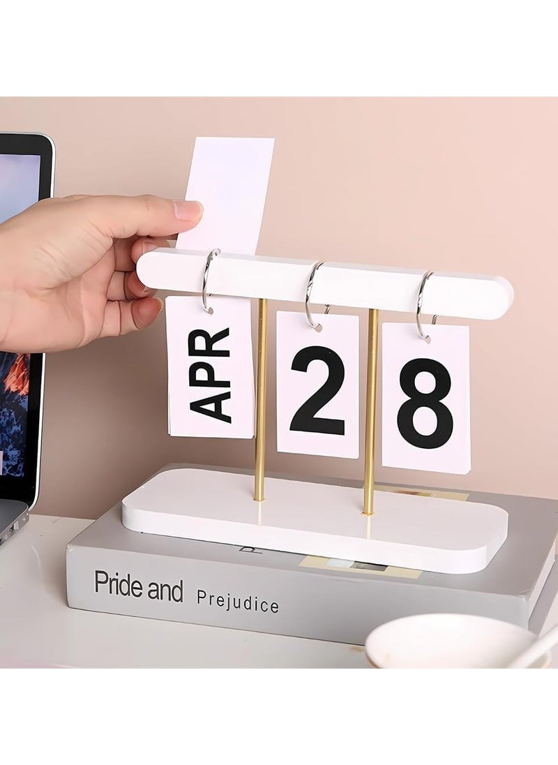 NANAO Flip Calendar For Desk, Wooden Perpetual Calendar With Large Display Daily Wooden Desk Calendar for Office, Home, Classroom, Reusable Office Desk Decor Desk Acessories, White  - Image 1