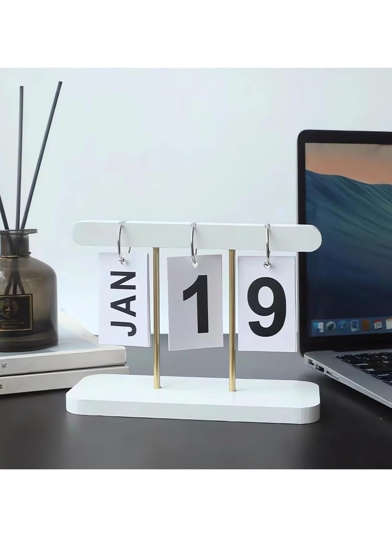 NANAO Flip Calendar For Desk, Wooden Perpetual Calendar With Large Display Daily Wooden Desk Calendar for Office, Home, Classroom, Reusable Office Desk Decor Desk Acessories, White  - Image 5