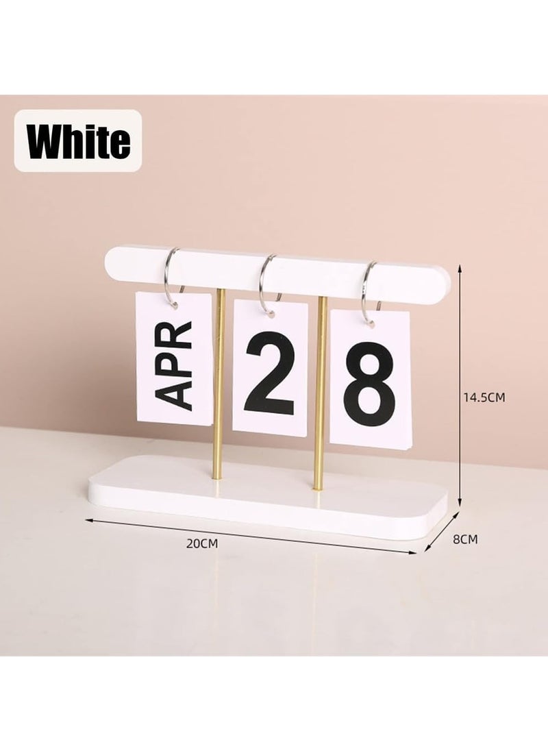 NANAO Flip Calendar For Desk, Wooden Perpetual Calendar With Large Display Daily Wooden Desk Calendar for Office, Home, Classroom, Reusable Office Desk Decor Desk Acessories, White  - Image 2