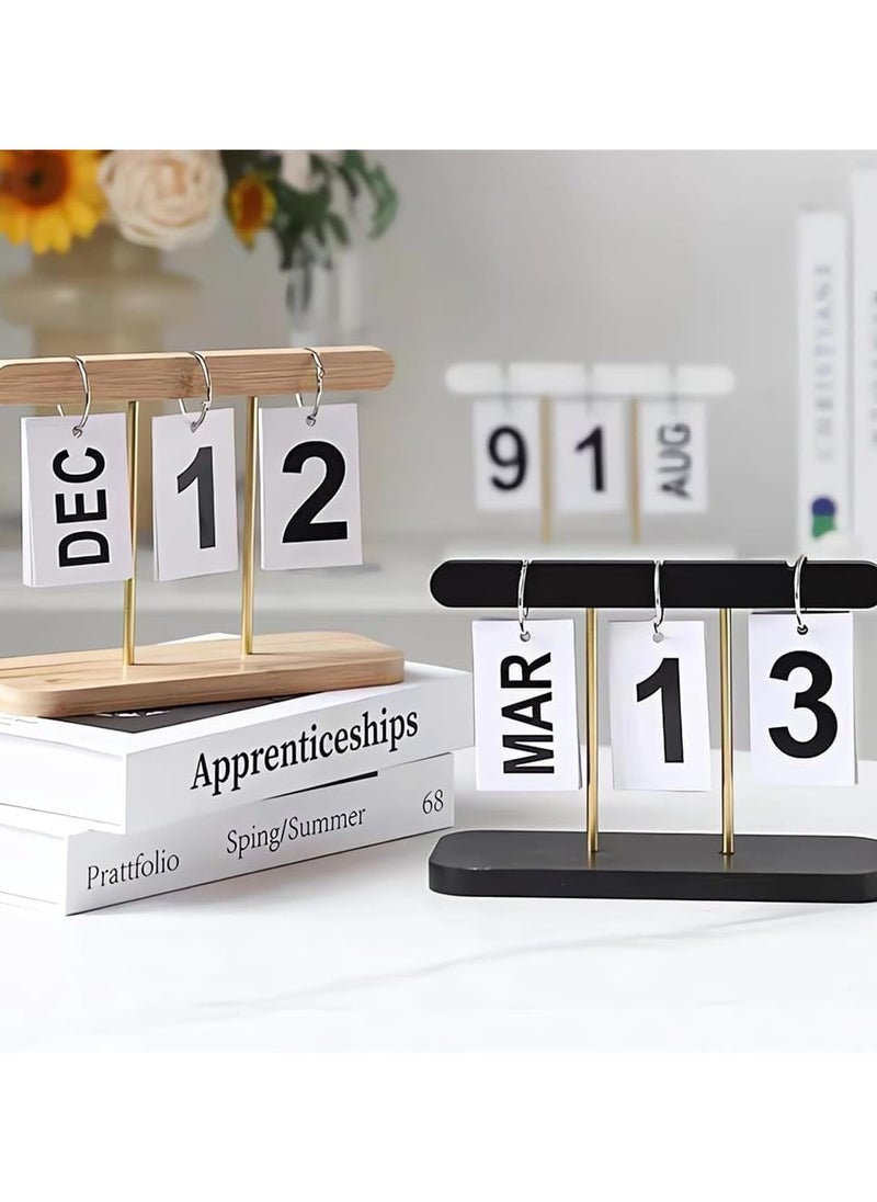 NANAO Flip Calendar For Desk, Wooden Perpetual Calendar With Large Display Daily Wooden Desk Calendar for Office, Home, Classroom, Reusable Office Desk Decor Desk Acessories, White  - Image 3