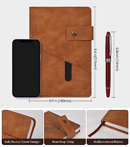 vfaejll Brown A5 Lined Leather Journal Notebook for Men Women,5.9" X 8.4" Personalized Hardcover Journal with Pen,200 Pages 100 Gsm Thick Ruled Paper Daily Diary for Travel,Business,Work,Writing - Image 2