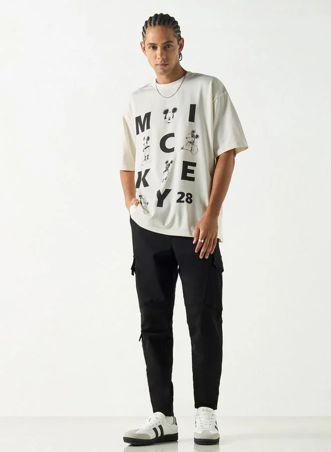 SP Characters Mickey Mouse Print Crew Neck T-shirt with Short Sleeves