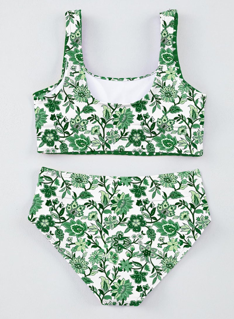 blibean Tween Girl Swimsuits Little Kids Girls Summer Swim Bathing Suits Teen Fashion Two Piece Bikini Boho Hawaii Swimwear Beach Sets Traje BaÃ±o NiÃ±as Size 12-13 Year Old Green Floral - Image 4