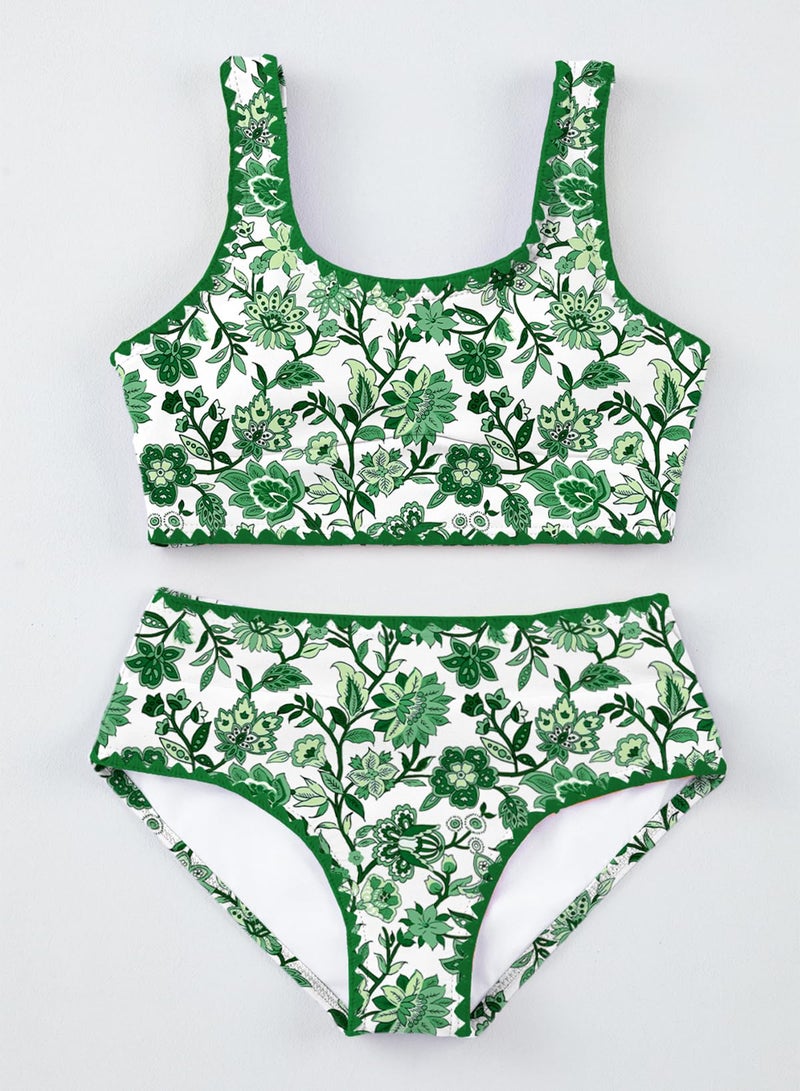 blibean Tween Girl Swimsuits Little Kids Girls Summer Swim Bathing Suits Teen Fashion Two Piece Bikini Boho Hawaii Swimwear Beach Sets Traje BaÃ±o NiÃ±as Size 12-13 Year Old Green Floral - Image 3