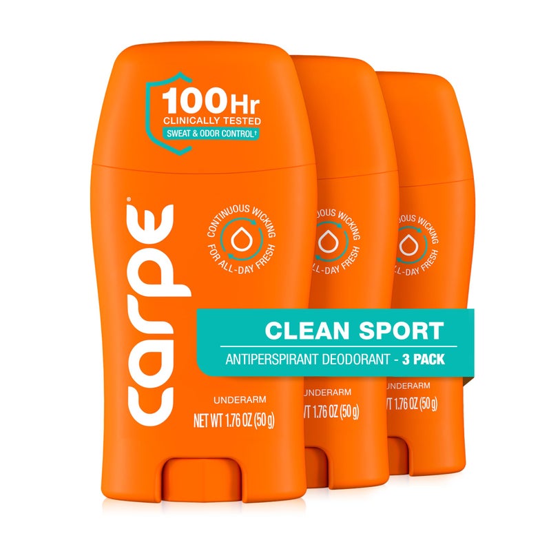 Carpe Underarm Deodorant Antiperspirant Extra Strength Mens Antiperspirant with 100 Hour Sweat Control Deodorant for Men Helps Eliminate Odor Clean Sport Scent 3 Pack - Image 2
