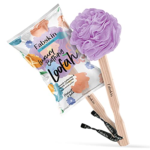 FABSKIN Luxury Back Bathing Loofah With Wooden Handle for Men and Women | Pack of 1 | Loofah For Back Bathing with handle | Back Bathing Loofah Brush | Back Scrubber for Bathing (Purple) - Image 1