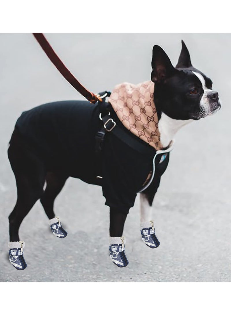 SOLARAE أحذية الكلاب واقي الكفوف شتوية دافئة أحذية ثلجية متينة ذات نعل مضاد للانزلاق قابلة للتعديل لأحذية المشي للكلاب الصغيرة والمتوسطة (المقاس 4: 2.1"x1.4" (طول×عرض)، أبيض) - Image 4