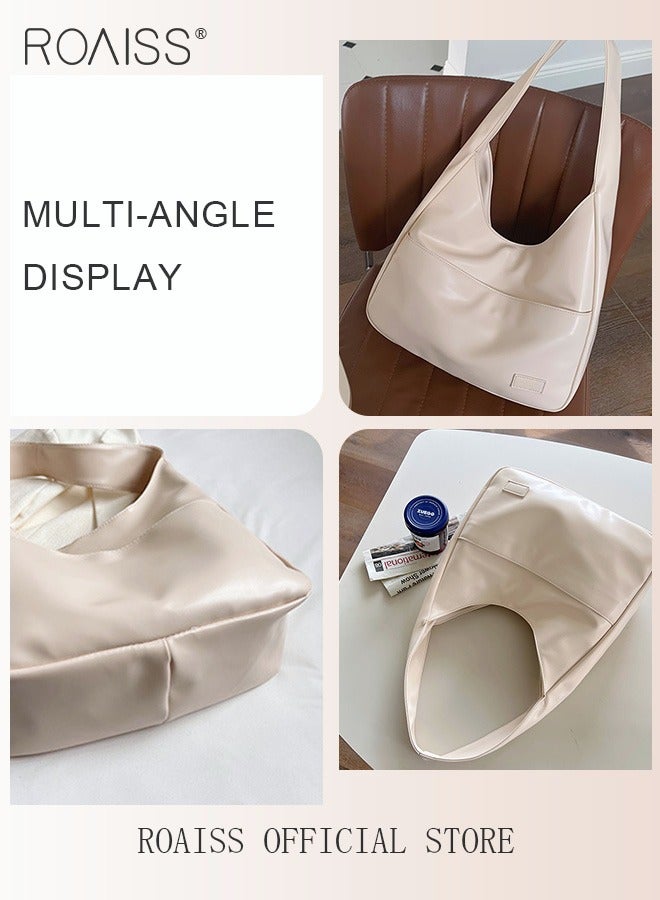 roaiss Women's Large Capacity Commuter Bag Tote Bag Simple Solid Color PU Material, Suitable for Work School, Retro Casual  - Image 4