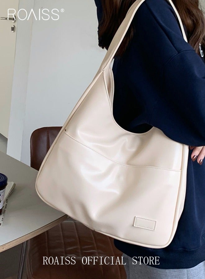 roaiss Women's Large Capacity Commuter Bag Tote Bag Simple Solid Color PU Material, Suitable for Work School, Retro Casual  - Image 2