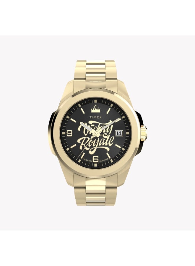 تيميكس ساعة TIMEX X Fortnite Essex مقاس 45 مم، علبة ذهبية اللون، مينا أسود، سوار | TW2Y47200 - Image 1