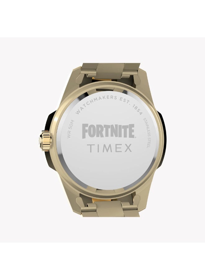 تيميكس ساعة TIMEX X Fortnite Essex مقاس 45 مم، علبة ذهبية اللون، مينا أسود، سوار | TW2Y47200 - Image 3