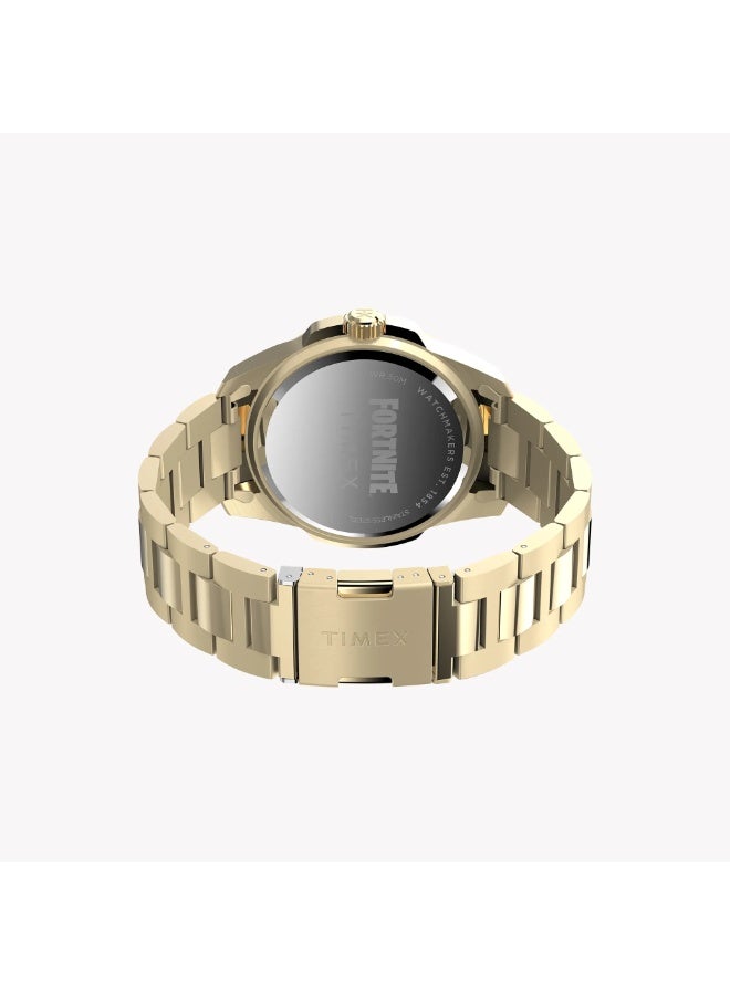 تيميكس ساعة TIMEX X Fortnite Essex مقاس 45 مم، علبة ذهبية اللون، مينا أسود، سوار | TW2Y47200 - Image 2