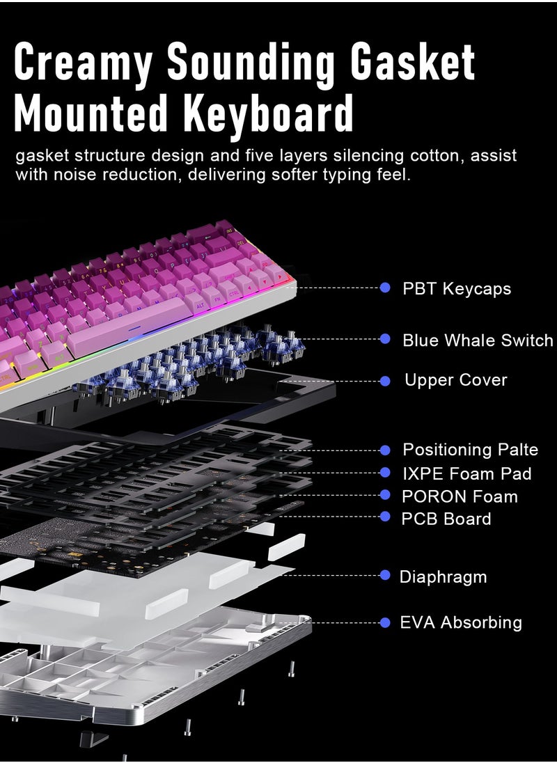 ZIPFORCE - ZIPFORCE Gaming Keyboard,68-Key Mechanical Keyboard, Blue Liner Switches, Type-C Wired Connection, Multi-Color Mixed Backlight, PBT Keycaps, 100 Million Keystroke Lifespan, Hot Swappable Compact Gaming Keyboard - Image 1
