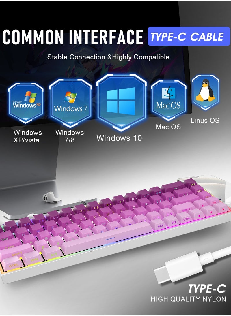 ZIPFORCE - ZIPFORCE Gaming Keyboard,68-Key Mechanical Keyboard, Blue Liner Switches, Type-C Wired Connection, Multi-Color Mixed Backlight, PBT Keycaps, 100 Million Keystroke Lifespan, Hot Swappable Compact Gaming Keyboard - Image 1