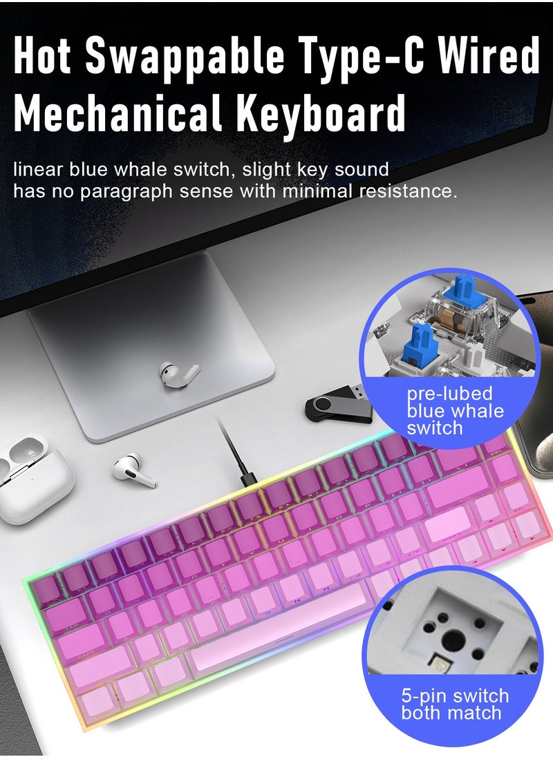 ZIPFORCE - ZIPFORCE Gaming Keyboard,68-Key Mechanical Keyboard, Blue Liner Switches, Type-C Wired Connection, Multi-Color Mixed Backlight, PBT Keycaps, 100 Million Keystroke Lifespan, Hot Swappable Compact Gaming Keyboard - Image 1