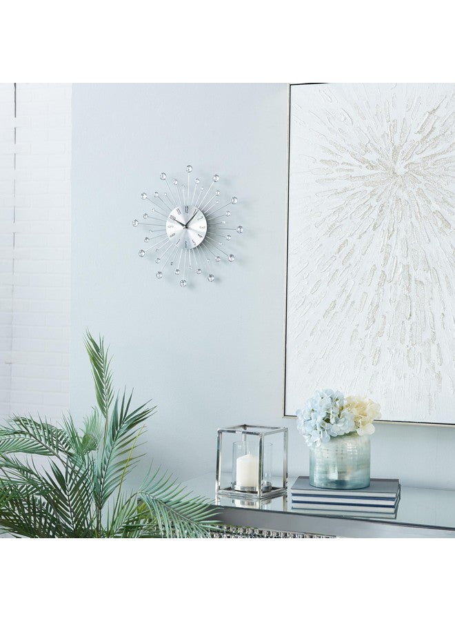 Deco 79 ساعة حائط زخرفية معدنية على شكل نجمة مع لمسات كريستالية للمنزل والغرفة، 15" × 2" × 15"، فضي - Image 3
